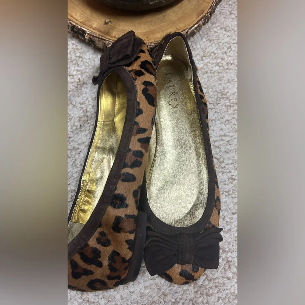 Lauren Ralph Lauren Size 7 Calf Hair Leopard Flats with Suede Bow